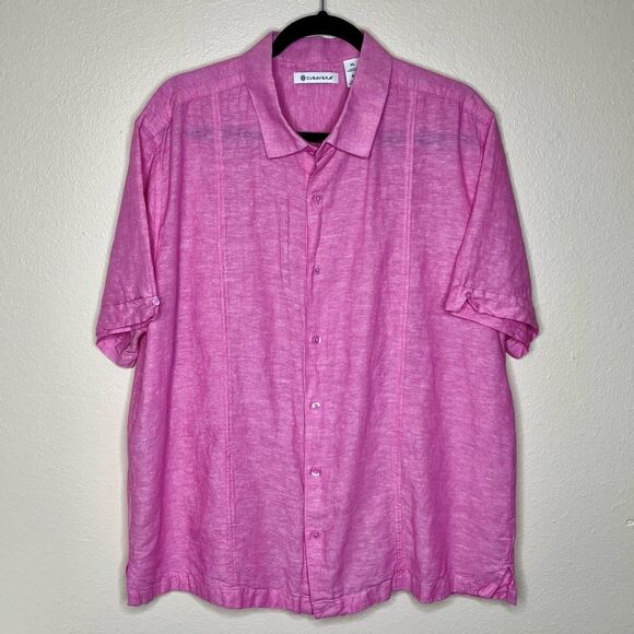 Cubavera Linen Blend Pink Panel Shirt Short Sleeve Button Front Men Size XL - Picture 13 of 13